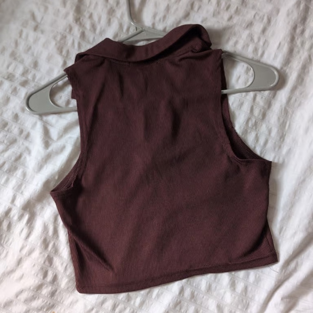 Zara Maroon Collared Crop Top